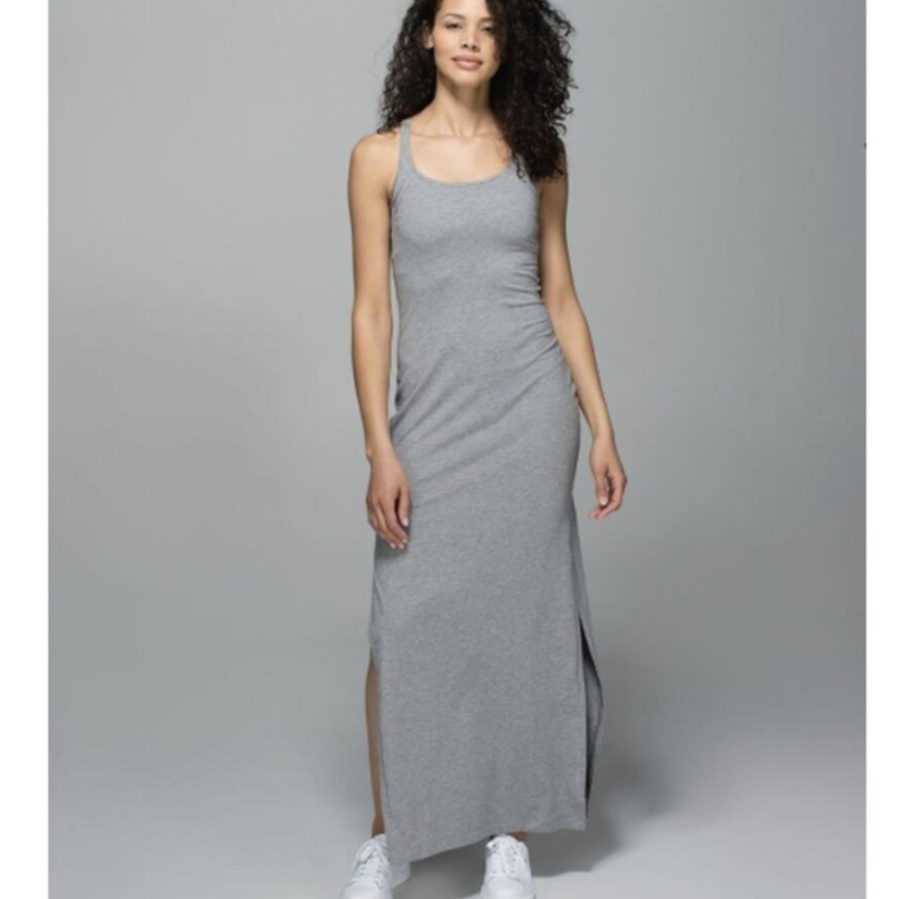 Lululemon 10 grey halter scoop neck summer tank dress double slit long full leng